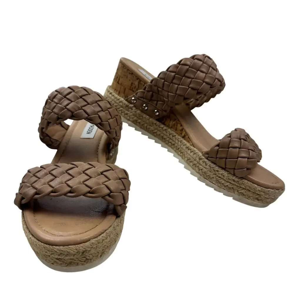 Steve Madden Zilda Braided Cork Wedge Slip On Platform Sandals Women's Size 9